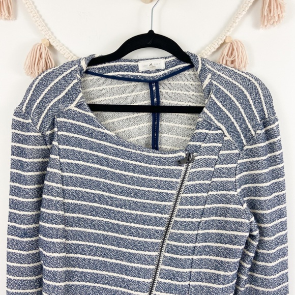 Lou & Grey Blue White tweed zip moto jacket Sz S - Picture 5 of 11